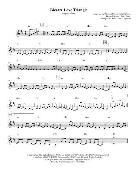 Bizarre Love Triangle Lead Sheet Frente Sheet Music