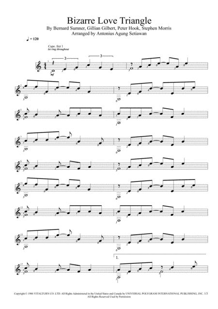 Bizarre Love Triangle Solo Guitar Score Sheet Music