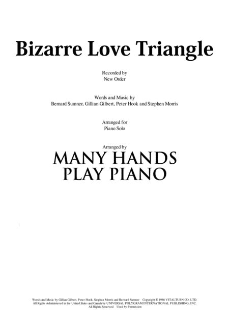 Bizarre Love Triangle Sheet Music