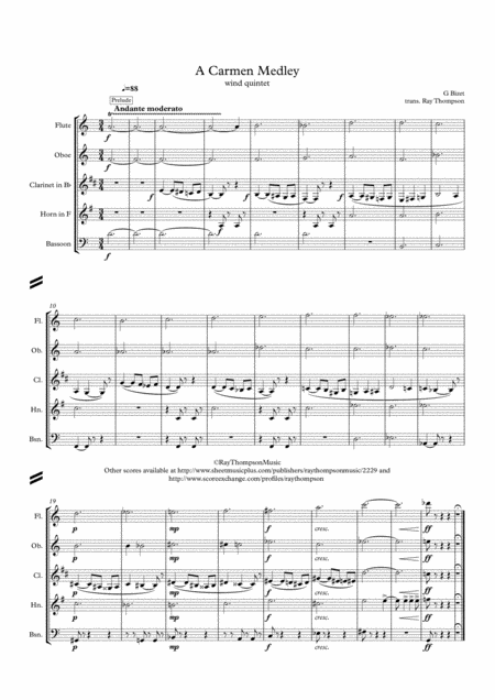 Bizet A Carmen Medley Wind Quintet Sheet Music