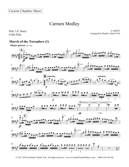 Free Sheet Music Bizet Carmen Medley For Solo Cello Or Viola