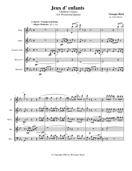 Free Sheet Music Bizet Childrens Games For Woodwind Quintet