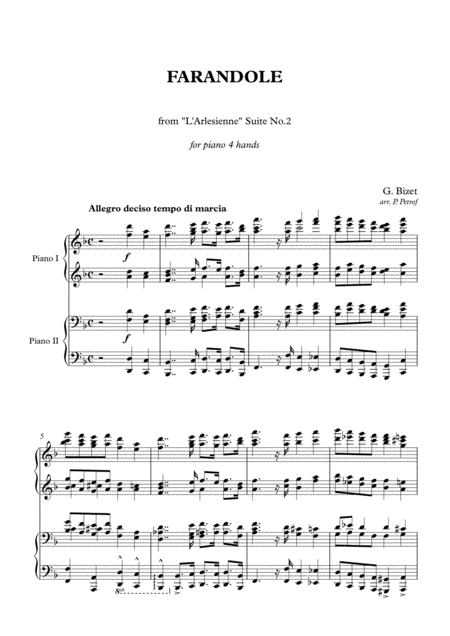 Free Sheet Music Bizet Farandole From L Arlesienne Suite No 2 Piano 4 Hands