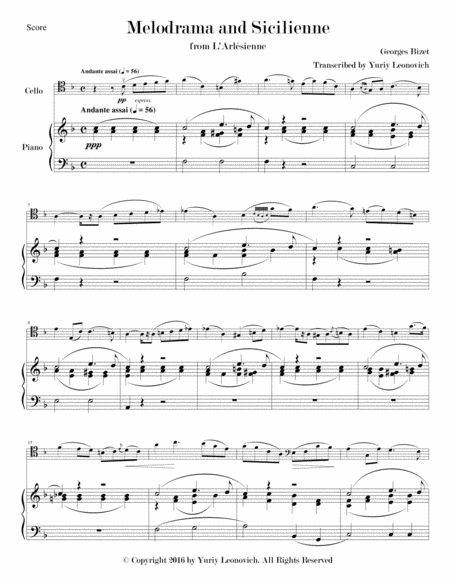 Bizet Melodrama And Sicilienne From L Arlesienne Sheet Music