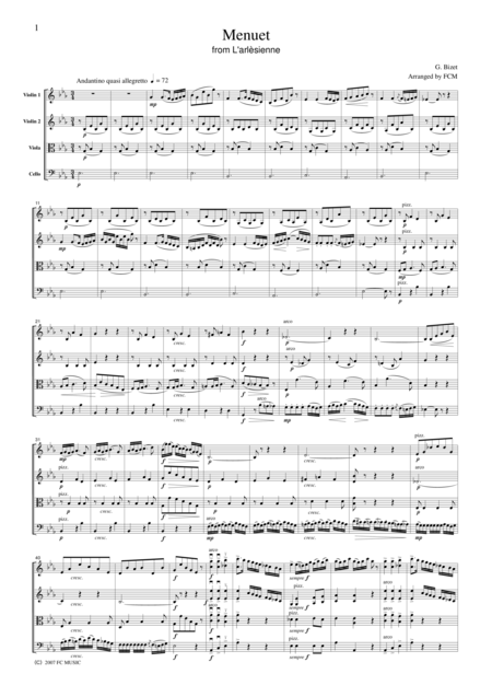 Free Sheet Music Bizet Menuet From L Arlesienne For String Quartet Cb104