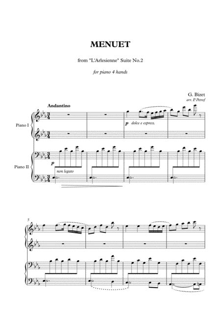 Bizet Menuet From L Arlesienne Suite No 2 Piano 4 Hands Sheet Music