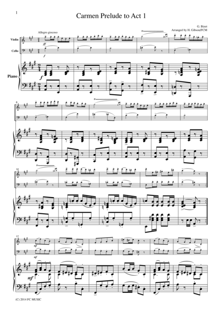 Free Sheet Music Bizet Prelude To Act 1 From Carmen For Piano Trio Pb301