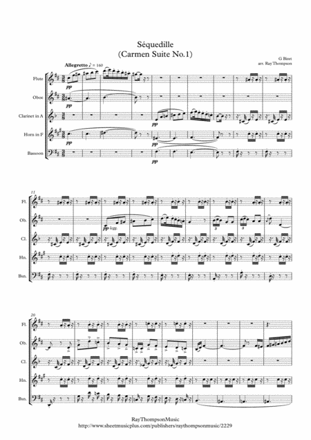 Bizet Squedille Seguidilla Carmen Suite No 1 Wind Quintet Sheet Music