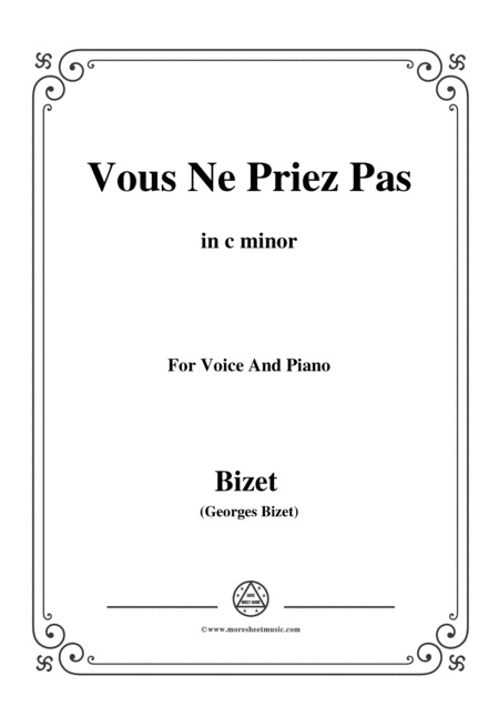 Bizet Vous Ne Priez Pas In C Minor For Voice And Piano Sheet Music