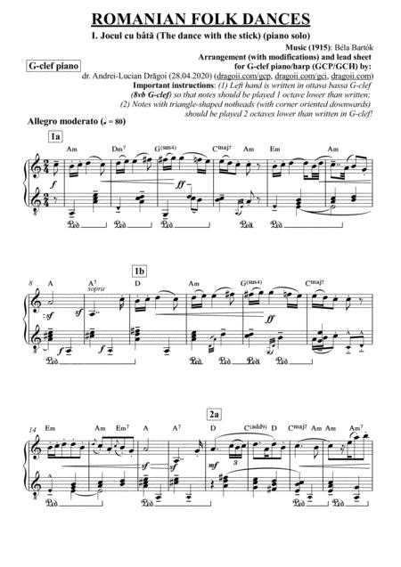 Free Sheet Music Bla Bartk Romanian Folk Dances 1 Jocul Cu Bt The Dance With The Stick Arr With Modifications And Lead Sheet For G Clef Piano Harp Gcp Gch