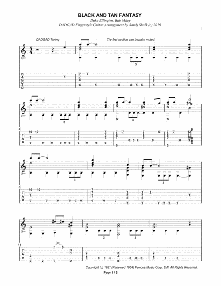 Black And Tan Fantasy Dadgad Fingerstyle Guitar Sheet Music