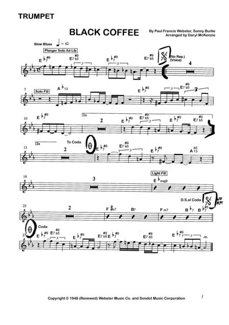 Free Sheet Music Black Coffee Vocal With Jazz Combo 5 Piece Key Of Db