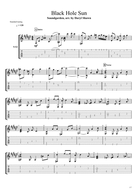 Free Sheet Music Black Hole Sun For Solo Fingerstyle Guitar