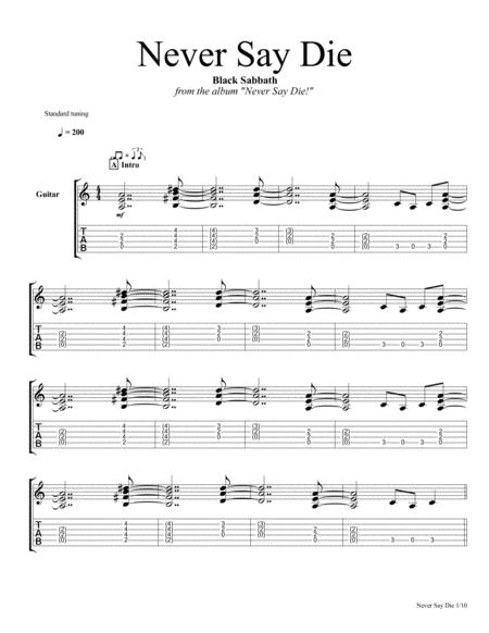 Black Sabbath Never Say Die Guitar Tab Sheet Music