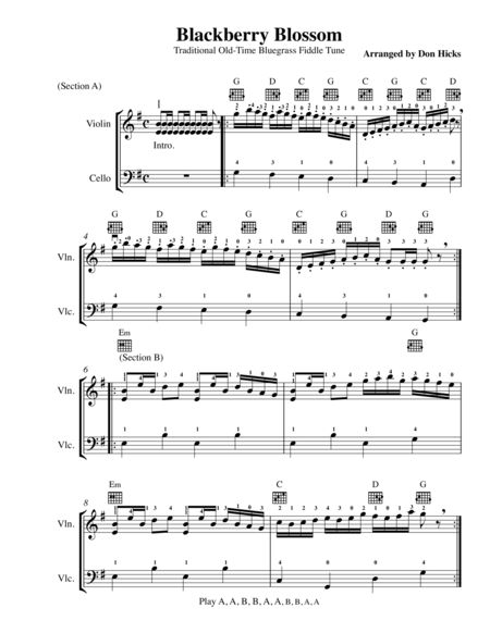 Blackberry Blossom Duet For Violin Cello Sheet Music