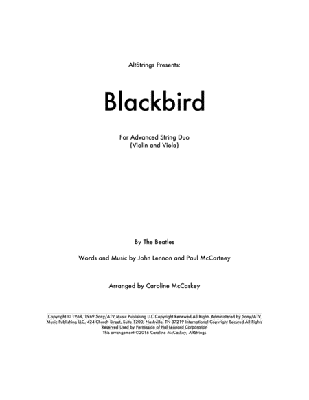 Free Sheet Music Blackbird Violin And Viola Duet