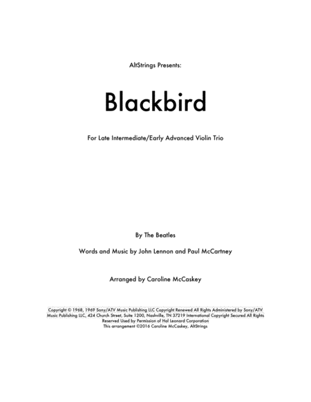 Blackbird Violin Trio Sheet Music