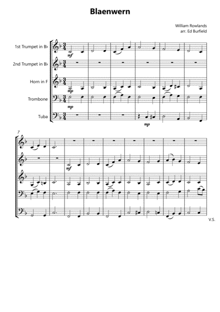 Blaenwern Hymn Tune For Brass Quintet With Descant Sheet Music