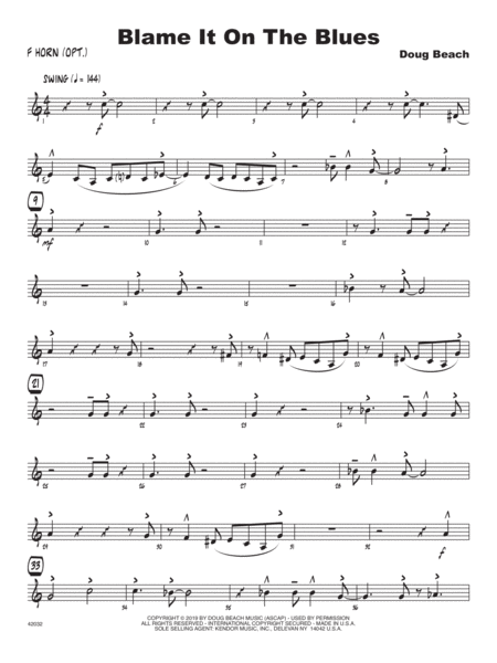 Free Sheet Music Blame It On The Blues Horn In F