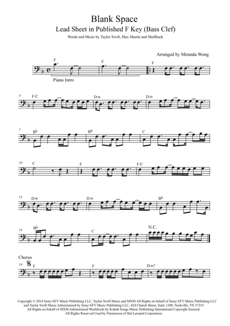 Free Sheet Music Blank Space Cello And Piano Accompaniment Part With Chords