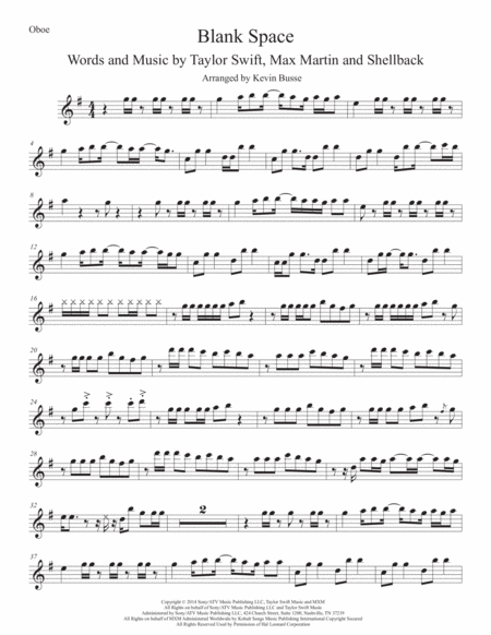 Blank Space Oboe Sheet Music