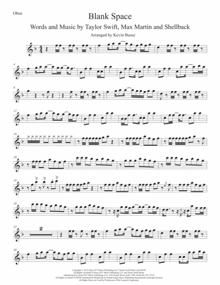 Blank Space Original Key Oboe Sheet Music