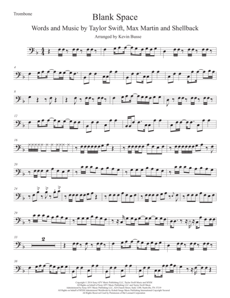 Free Sheet Music Blank Space Original Key Trombone