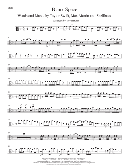 Blank Space Original Key Viola Sheet Music