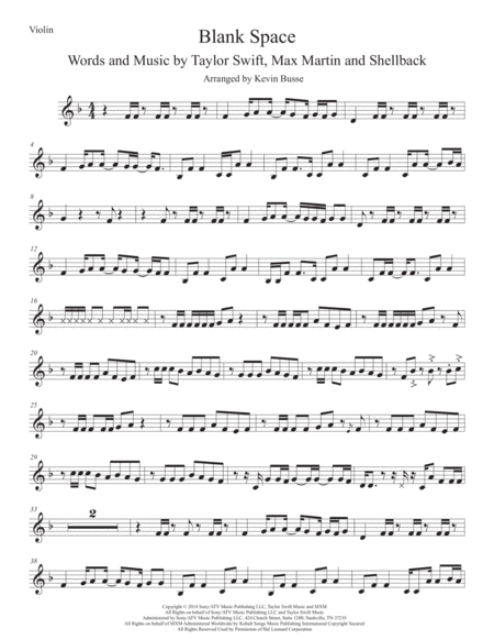 Blank Space Original Key Violin Sheet Music