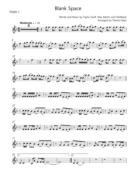 Blank Space String Quartet Sheet Music