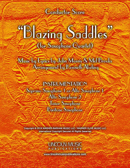 Blazing Saddles Movie Theme For Saxophone Quartet Satb Or Aatb Sheet Music