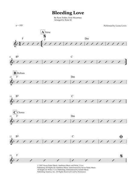 Free Sheet Music Bleeding Love Chord Guide Performed By Leona Lewis