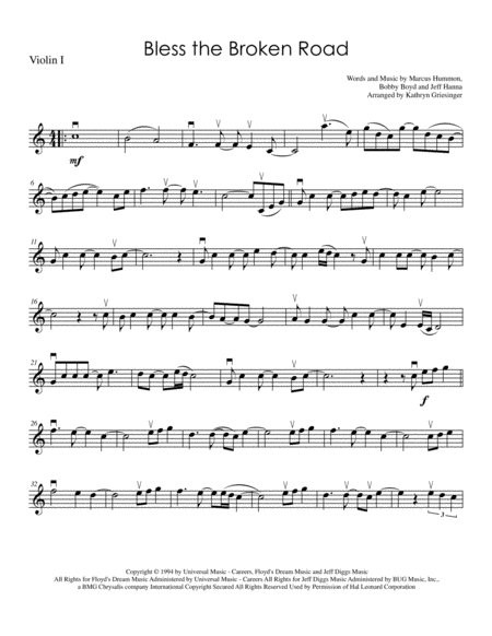 Free Sheet Music Bless The Broken Road String Quartet