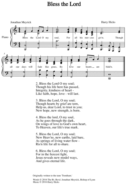 Bless The Lord A Brand New Hymn Sheet Music