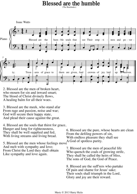 Blessed Are The Humble A New Tune To A Wonderful Isaac Watts Hymn Sheet Music