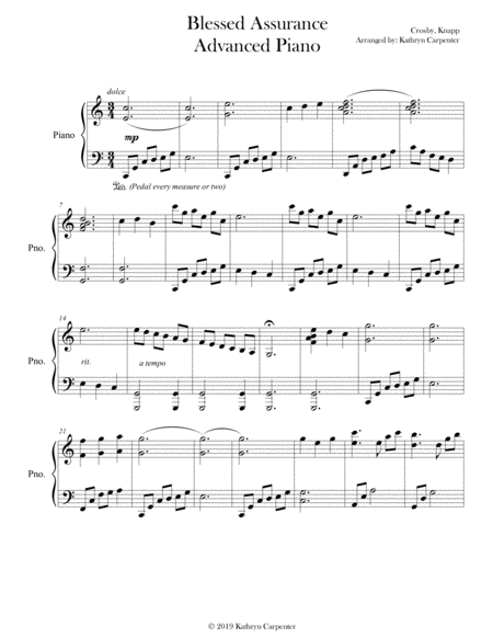 Free Sheet Music Blessed Assurance Advanced Piano