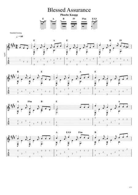 Blessed Assurance By Phoebe Knapp Solo Fingerstyle Guitar Tab Sheet Music