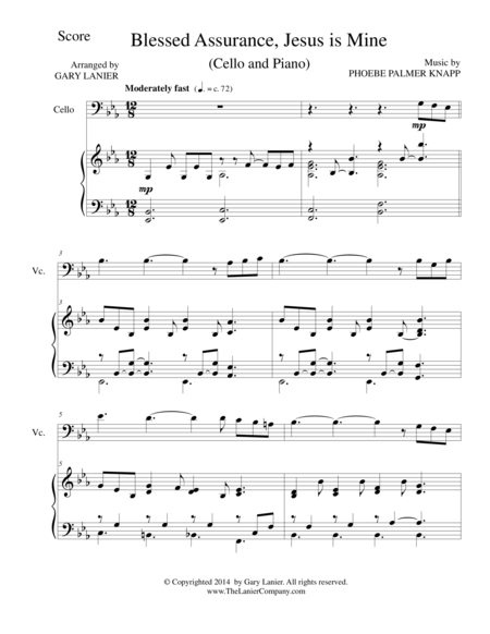 Free Sheet Music Blessed Assurance Cello Piano And Cello Part