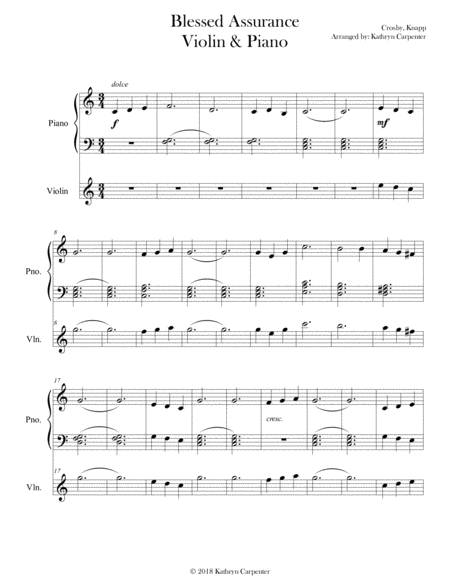 Blessed Assurance Easy Piano Violin Sheet Music