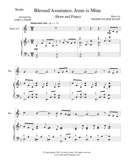 Blessed Assurance F Horn Piano And Horn Part Sheet Music