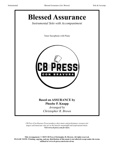 Blessed Assurance Tenor Saxophone Solo With Piano Accompaniment Sheet Music