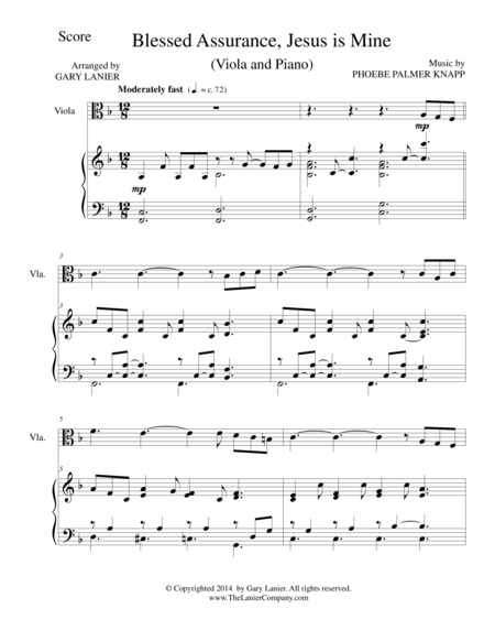 Blessed Assurance Viola Piano And Viola Part Sheet Music