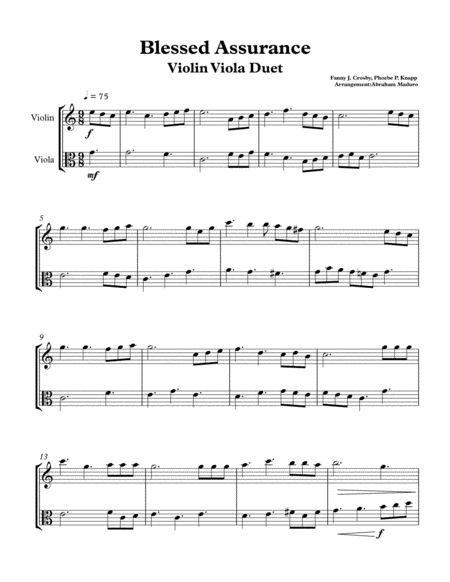 Blessed Assurance Violin Viola Duet Sheet Music