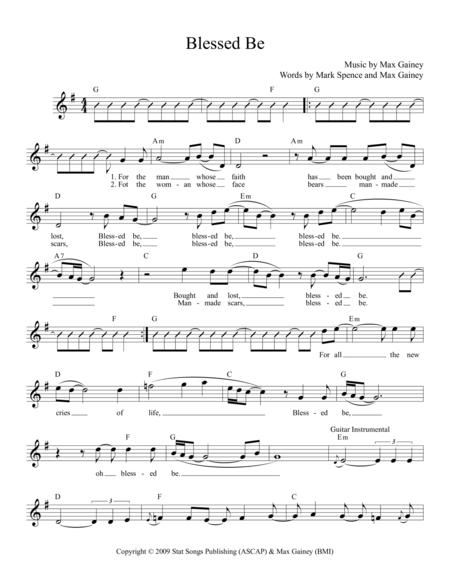 Free Sheet Music Blessed Be