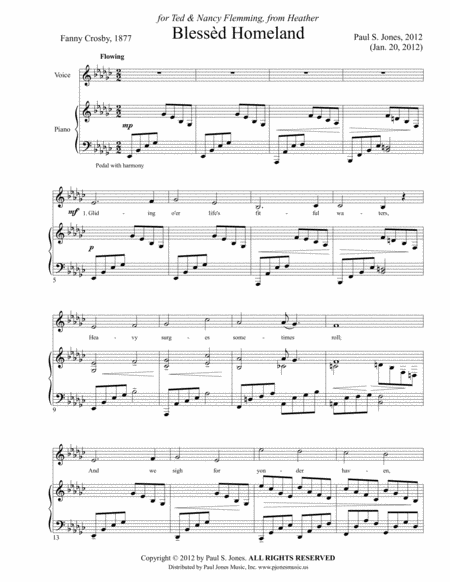 Free Sheet Music Blessed Homeland Low