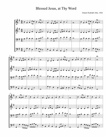 Blessed Jesus At Thy Word For Recorder Quartet Sheet Music