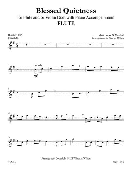 Free Sheet Music Blessed Quietness For Flute And Or Violin Duet With Piano Accompaniment