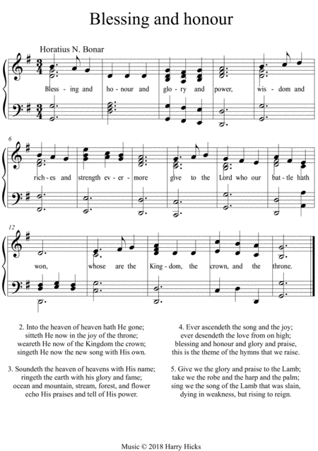 Free Sheet Music Blessing And Honour A New Tune Yo A Wonderful Horacious Bonar Hymn