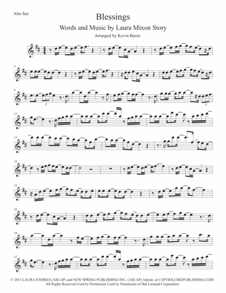 Free Sheet Music Blessings Alto Sax