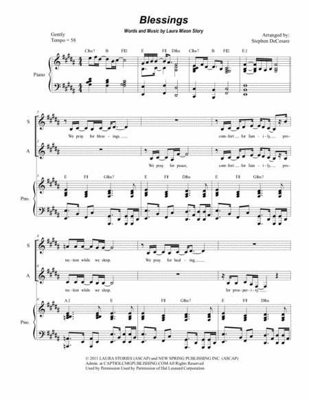 Blessings Duet For Soprano And Alto Solo Sheet Music